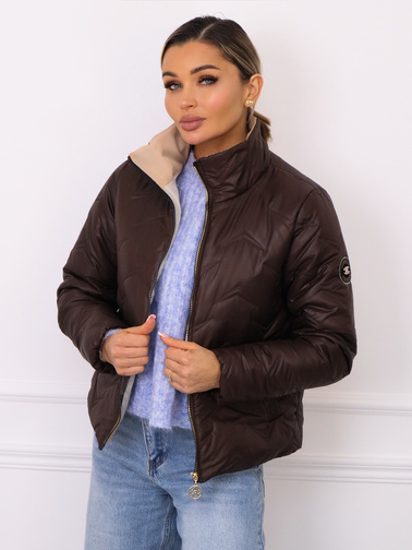 KURTKA PRZEJŚCIOWA PIKOWANA Z NASZYWKĄ NA RĘKAWIE- BRĄZOWA