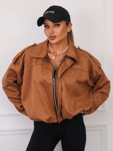 KURTKA OVERSIZE Z IMITACJI ZAMSZU ZAPINANA NA ZAMEK- CAMEL