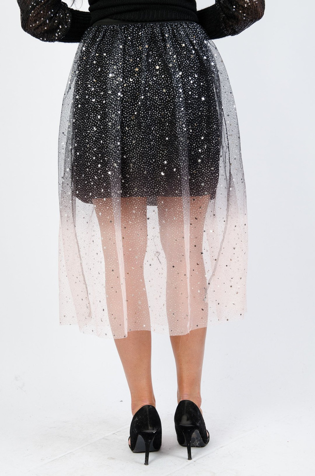 Czarno-różowa tiulowa spódnica z brokatem