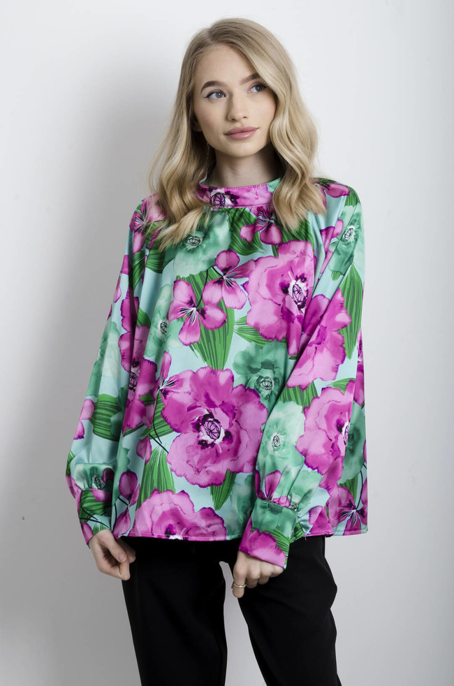 BLUZKA SATYNOWA W KWIATY