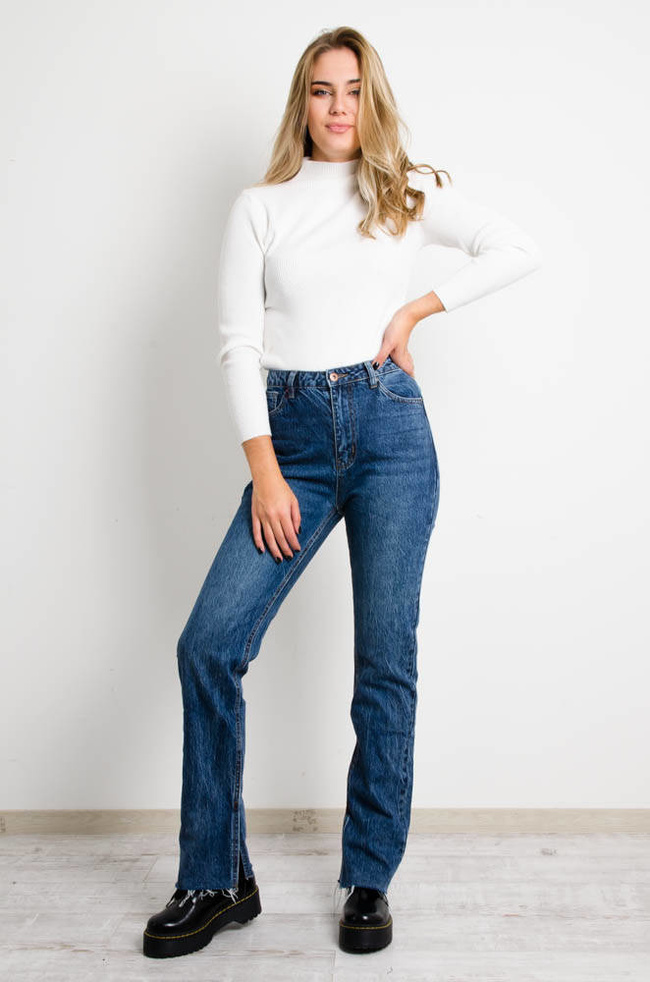 SPODNIE JEANSOWE TYPU STRAIGHT LEG Z WYSOKIM STANEM