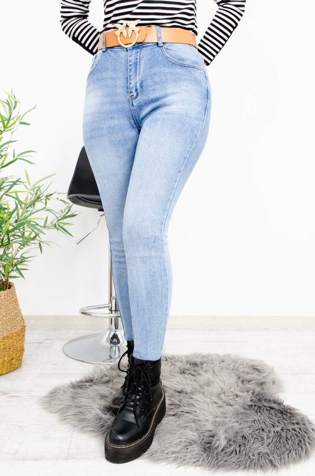 JASNE SPODNIE JEANSOWE Z WYSOKIM STANEM - PLUS SIZE