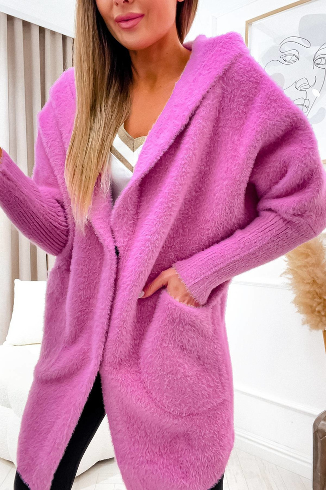 KURTKA ALPAKA Z KAPTUREM- CIEMNY RÓŻ