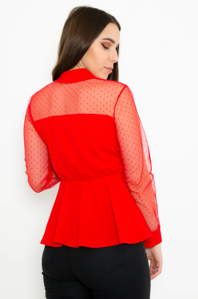 CZERWONA ELEGANCKA BLUZKA BASKINKA Z OZDOBNYMI GUZIKAMI 