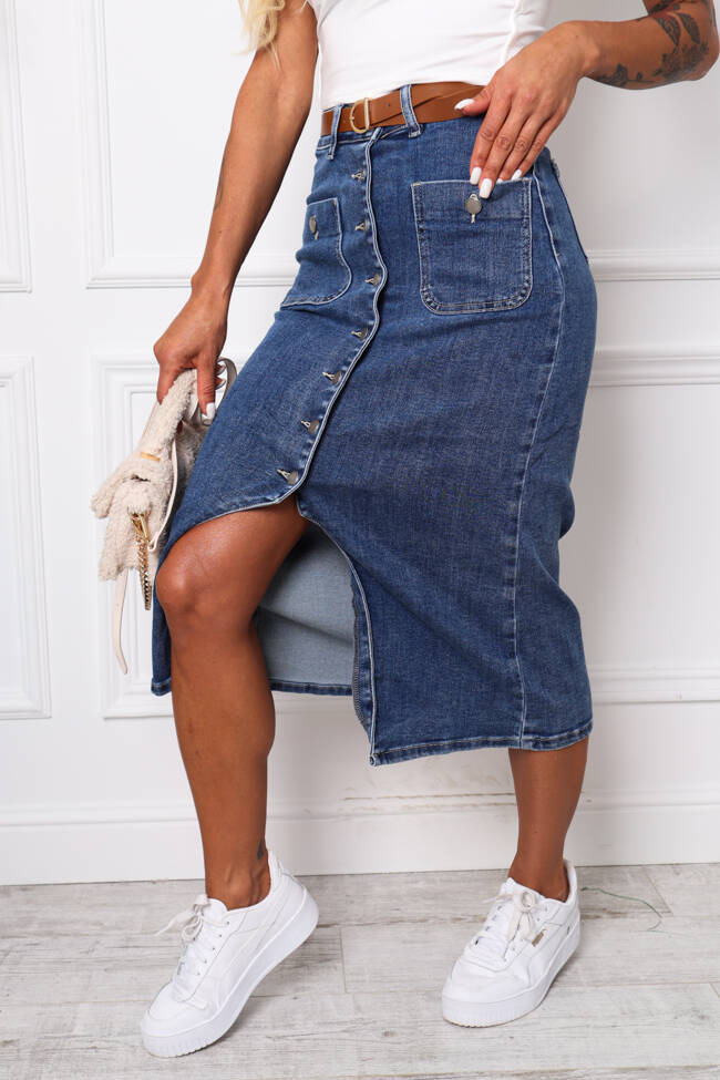 SPÓDNICA JEANSOWA MIDI ZAPINANA NA GUZIKI