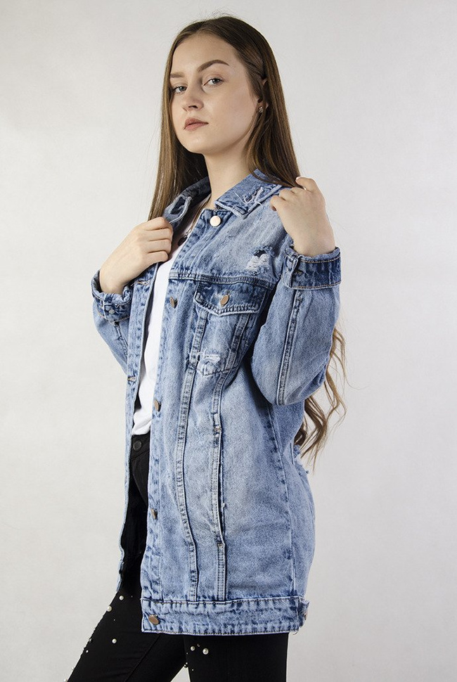 Kurtka jeansowa dłuższa z przetarciami