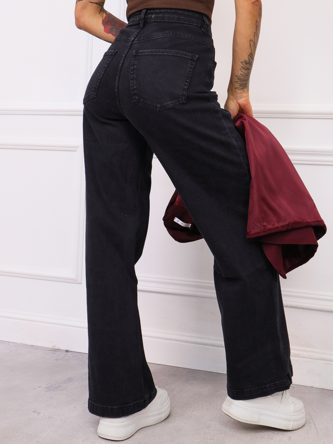 SPODNIE JEANSOWE Z ASYMETRYCZNYM ZAPIĘCIEM I SZEROKIMI NOGAWKAMI- CZARNE