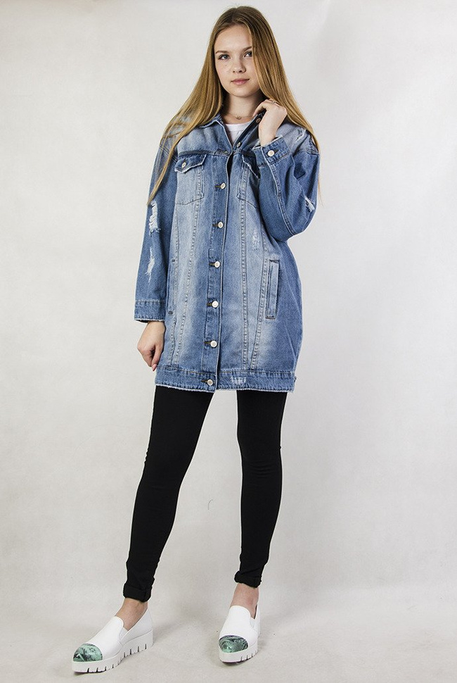 Kurtka jeansowa z przetarciami