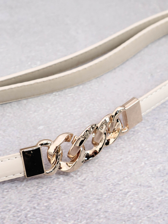 PASEK Z EKOSKÓRY ZE ZŁOTYM ŁACUSZKIEM- BEŻOWY