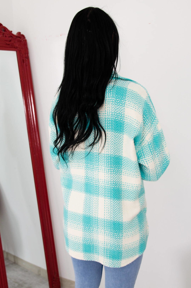 BIAŁO-ZIELONA BAWEŁNIANA KOSZULA-KURTKA W KRATĘ 