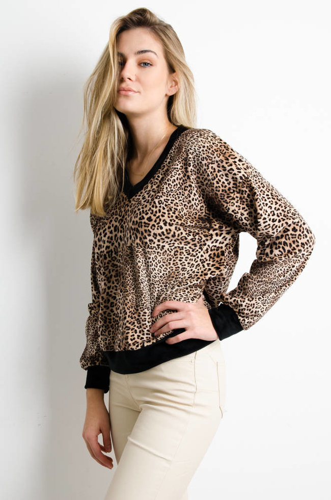 BEŻOWA WELUROWA BLUZA W PANTERKĘ