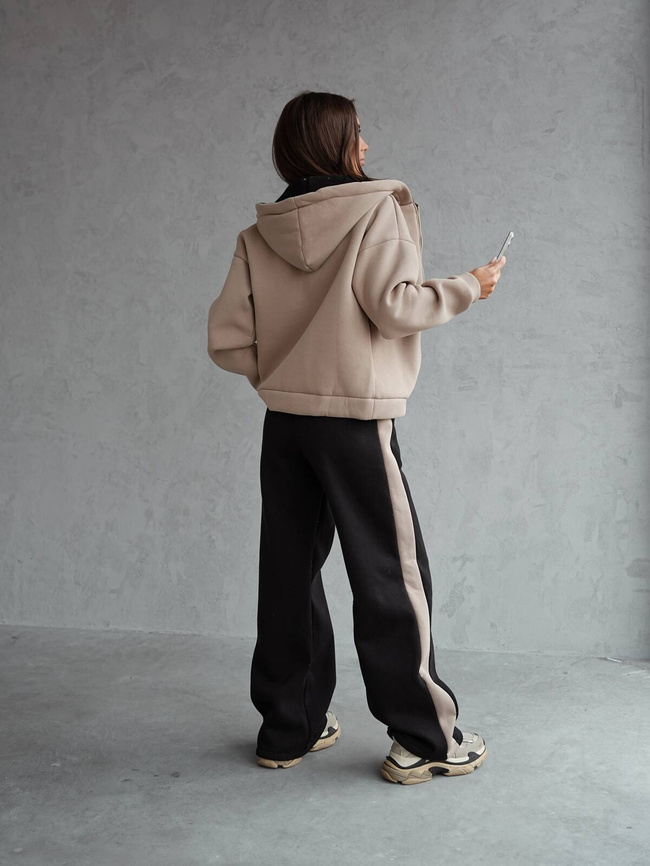 KOMPLET DRESOWY BLUZA ROZPINANA BLUZA+SZEROKIE SPODNIE-CZARNY