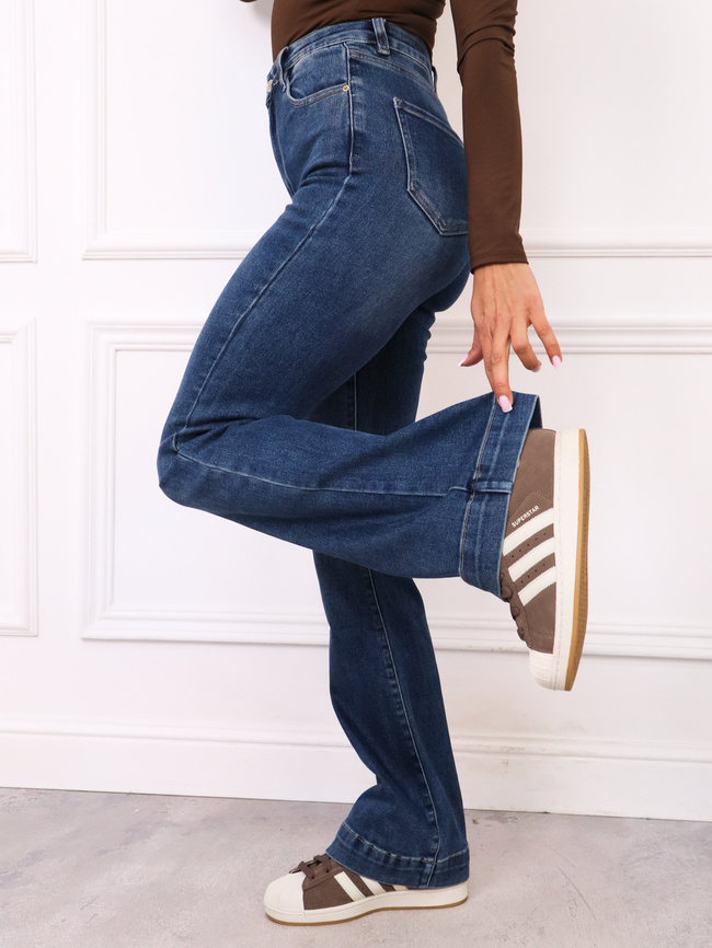 SPODNIE JEANSOWE DZWONY FLARE Z WYSOKIM STANEM- GRANATOWE