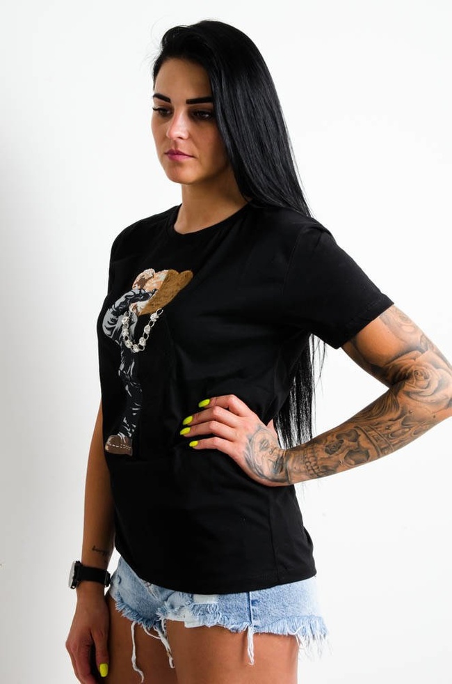 CZARNY T-SHIRT MIŚ Z OZBOBNYM ŁAŃCUSZKIEM