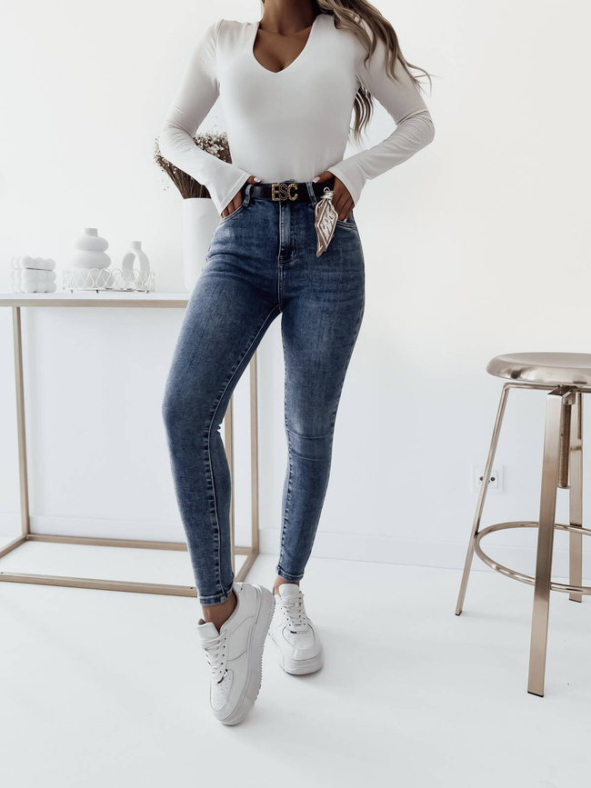 SPODNIE JEANSOWE Z OZDOBNYM MISIEM+ PASEK ZE WSTĄŻKĄ