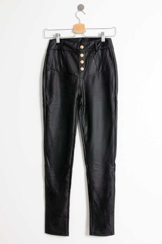 LEGGINSY CZARNE WOSKOWANE  Z GUZIKAMI 