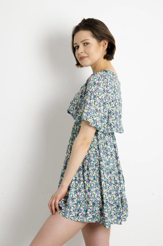 SUKIENKA MINI W KWIATY - FIOLETOWA