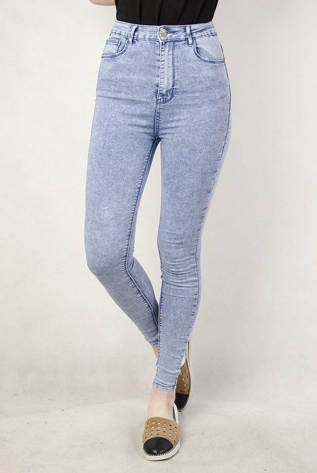 Niebieskie spodnie marmurkowe skinny jeans