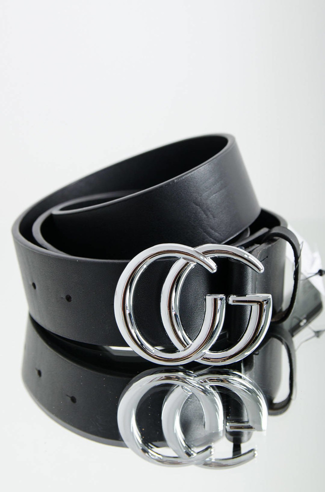 CZARNY SZEROKI PASEK ZE SREBRNĄ KLMARĄ CG 