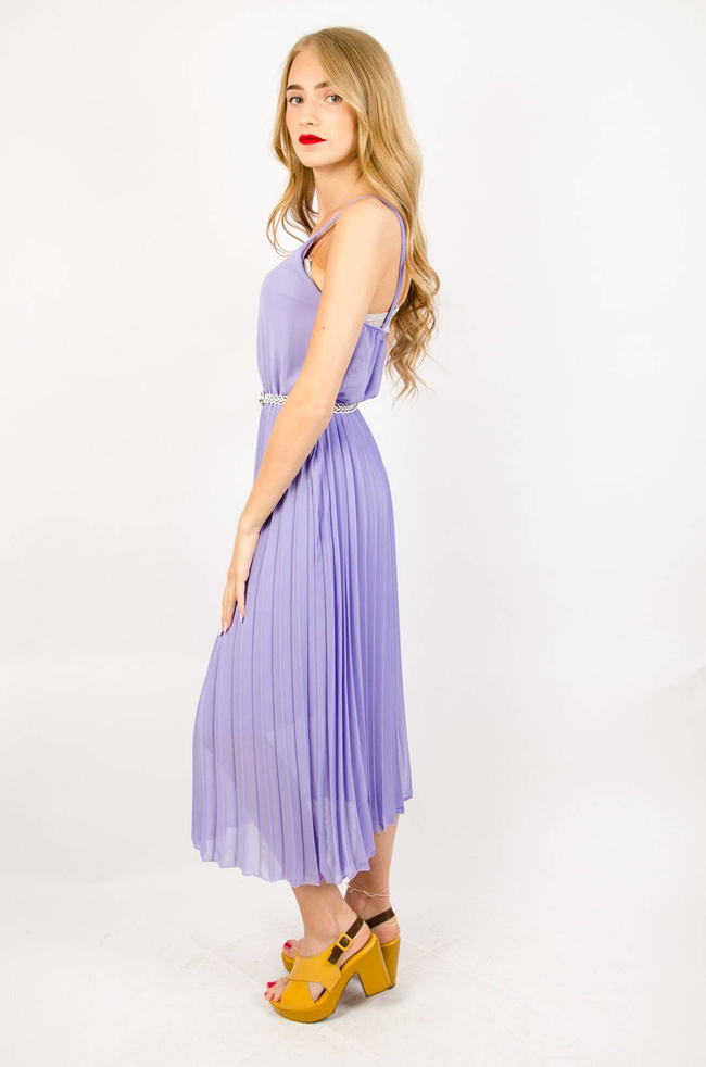 DŁUGA PLISOWANA SUKIENKA NA CIENKICH RAMIĄCZKACH 