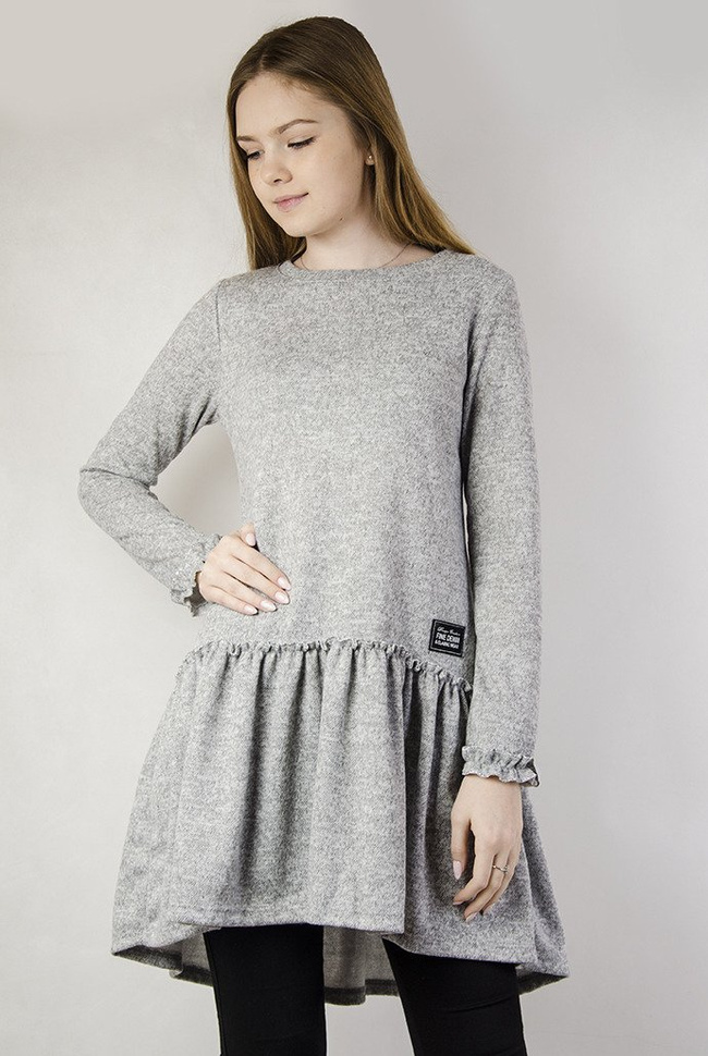 Jasnoszara tunika z rozkloszowanym dołem