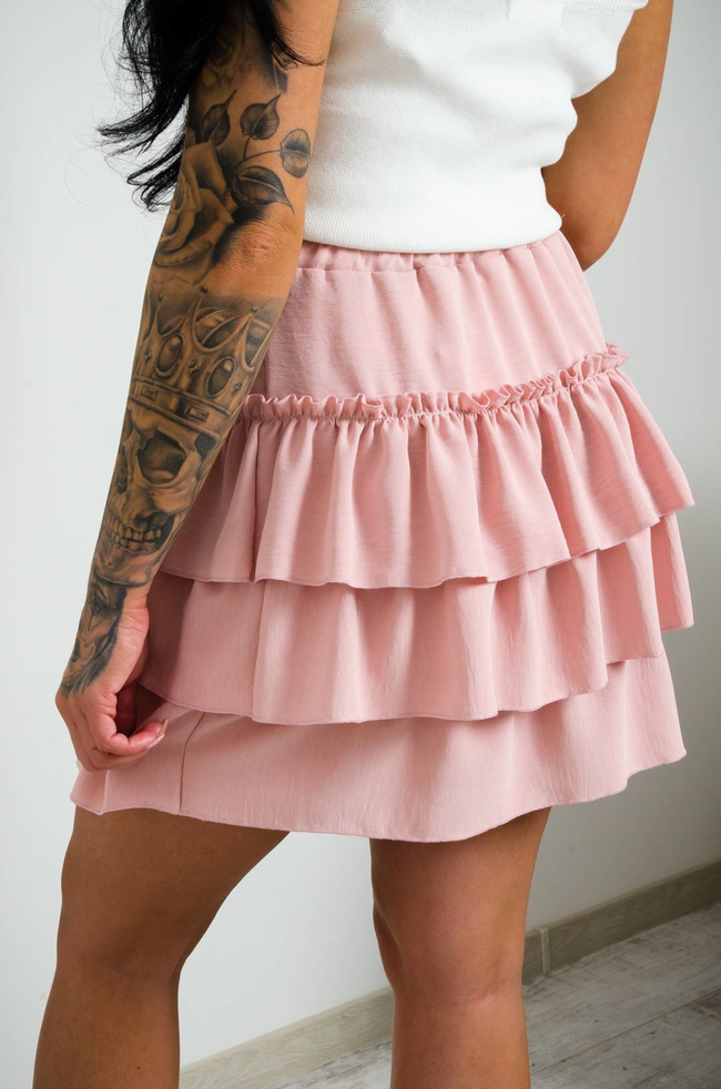 PUDROWO-RÓŻOWA SPÓDNICA MINI Z FALBANAMI
