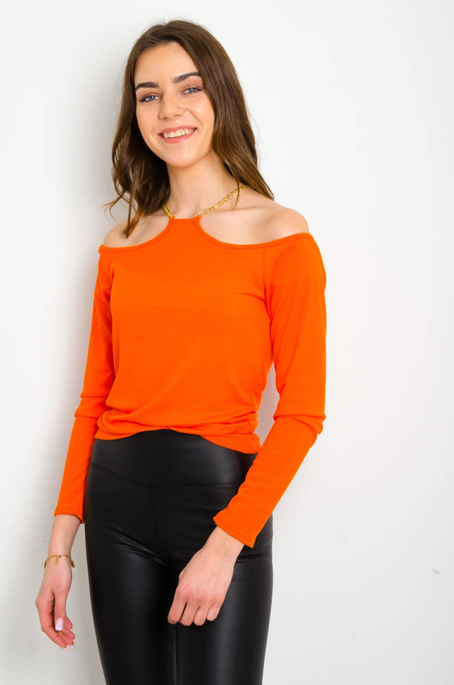 POMARAŃCZOWA PRĄŻKOWANA BLUZKA Z ŁAŃCUSZKIEM