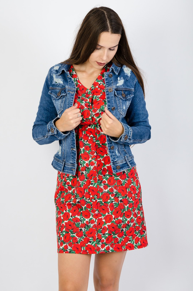 Kurtka jeansowa z przetarciami 