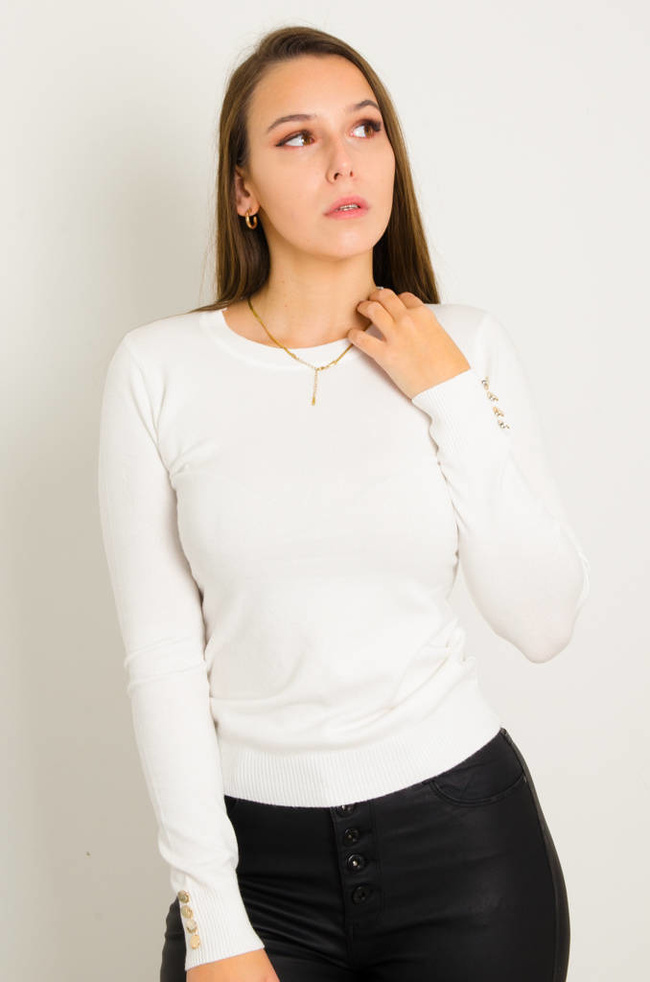 SWETER Z OZDOBNYMI GUZIKAMI- BIAŁY