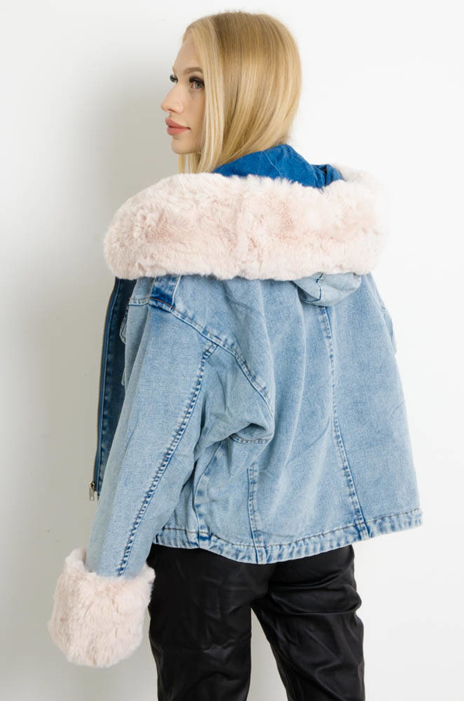 NIEBIESKA JEANSOWA KURTKA Z ODPINANYM FUTERKIEM