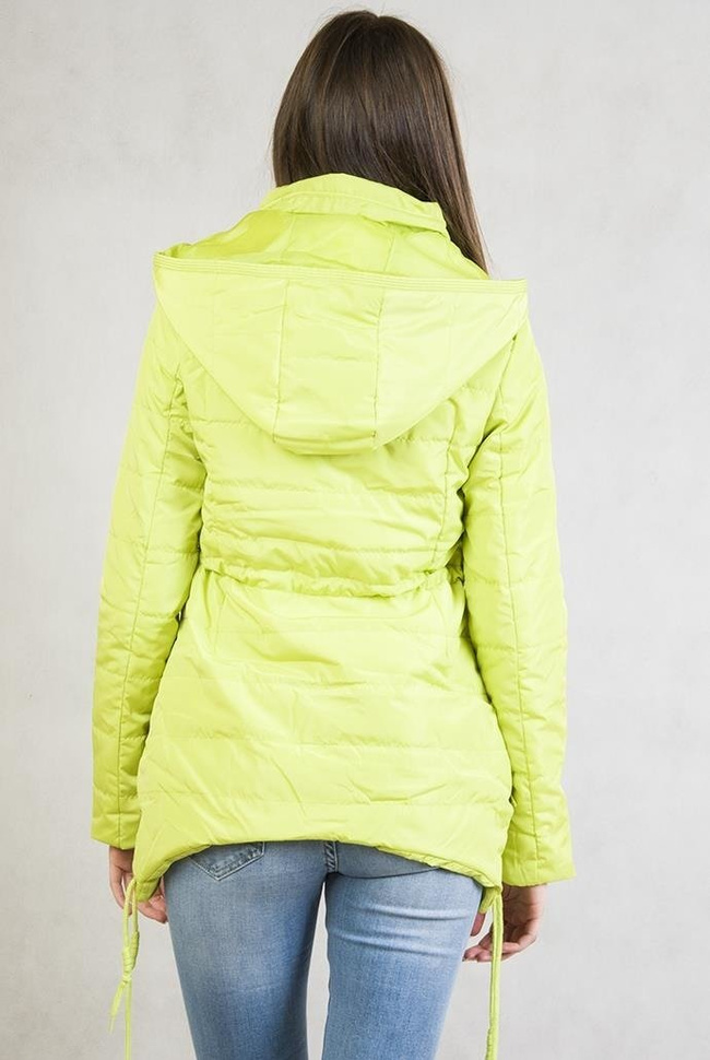 Asymetryczna limonkowa kurtka z kapturem