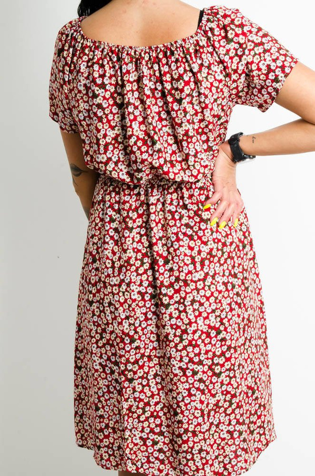 CZERWONA SUKIENKA HISZPANKA W DROBNE KWIATY