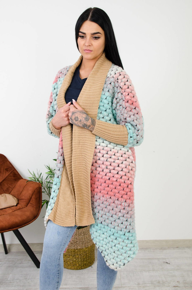 WIOSENNA NARZUTKA MULTICOLOR Z BRĄZOWYM ŚCIĄGACZEM-ZIELONA