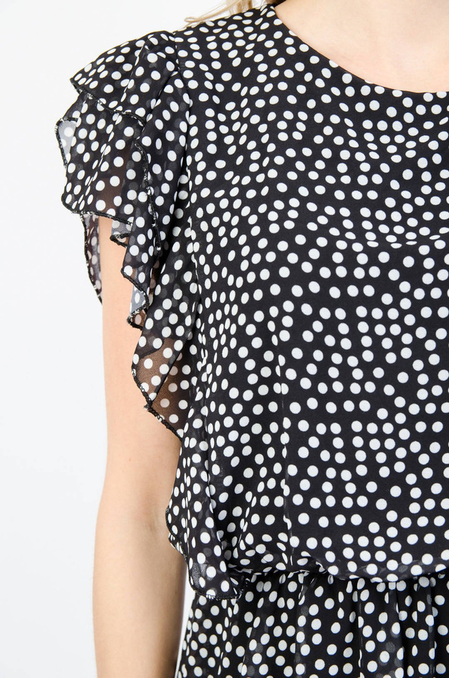 CZARNA ZWIEWNA SUKIENKA BUTTERFLY W KROPKI