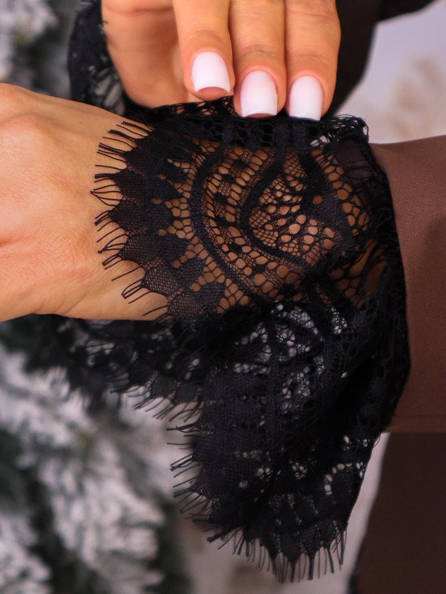 MARYNARKA Z CZARNYMI KORONKOWYMI WSTAWKAMI- CZEKOLADOWA