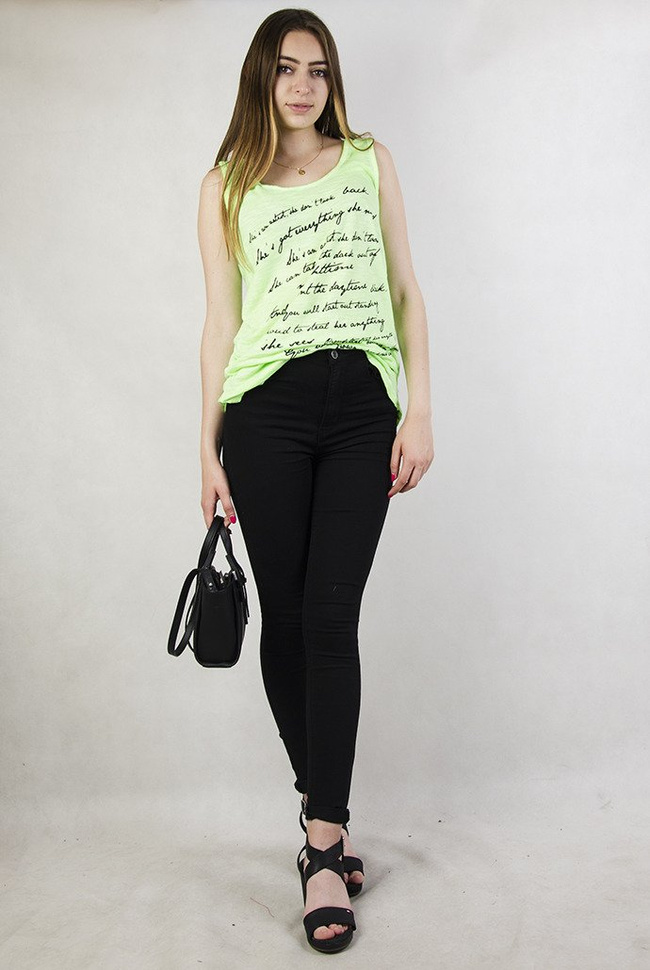 Limonkowa bluzka na ramiączka z napisami