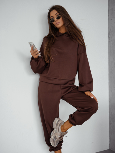 KOMPLET DRESOWY BLUZA Z KAPTUREM+ SPODNIE- CZEKOLADOWY