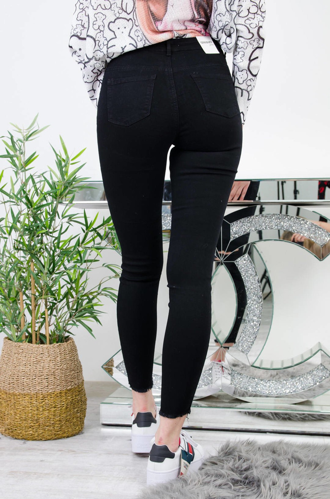 CZARNE SPODNIE SKINNY Z ROZCIĘCIAMI NA KOLANACH- WYSOKI STAN 