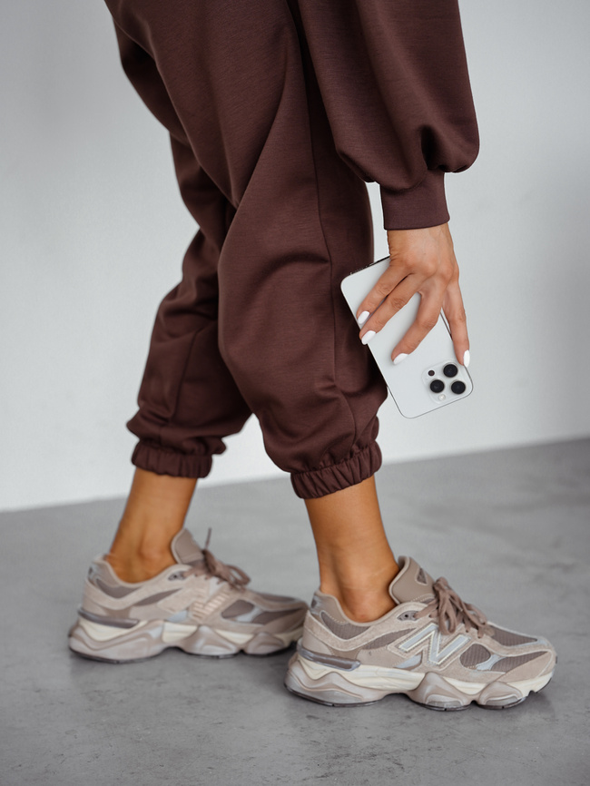 KOMPLET DRESOWY BLUZA Z KAPTUREM+ SPODNIE- CZEKOLADOWY