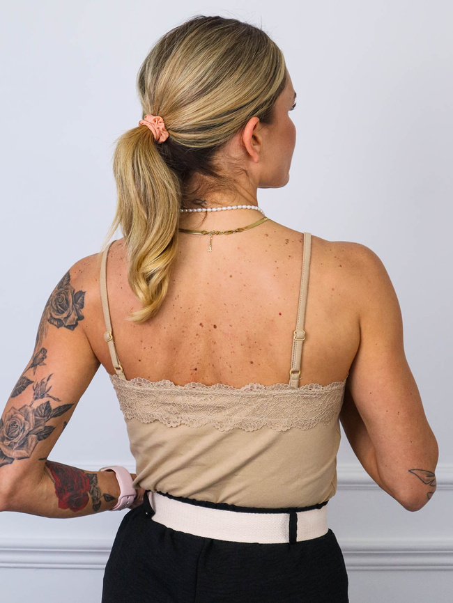 TOP NA RAMIĄCZKACH Z OZDOBNĄ KORONKĄ- BEŻOWY