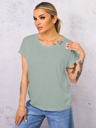 T-SHIRT OVERSIZE Z OZDOBNYMI GUZIKAMI- ZIELONY