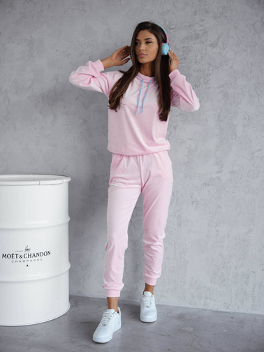 KOMPLET DRESOWY WELUROWY Z KONTRASTOWYMI SZNURKAMI- RÓŻOWY