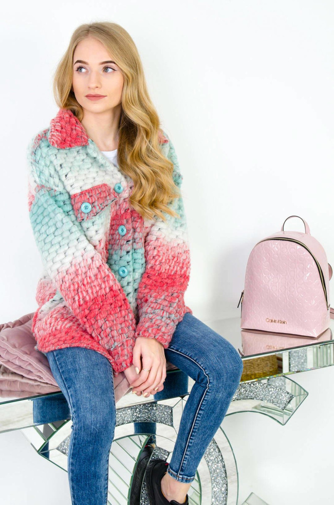 WIOSENNY PŁASZCZYK MULTIKOLOR - CZERWONO-ZIELONY