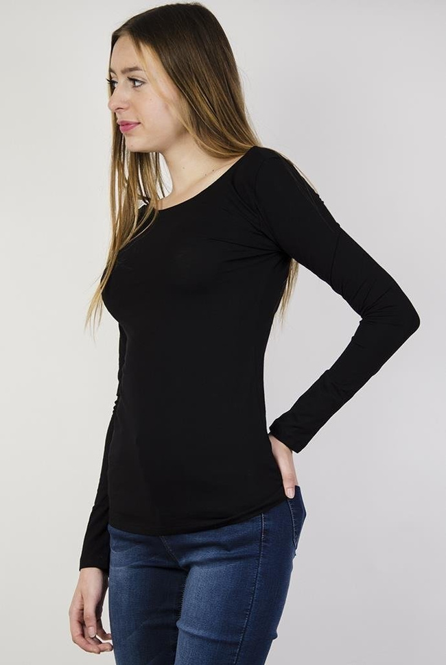 Czarna bluzka typu basic z wycięciem na plecach