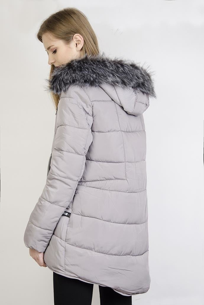 Ocieplana szara asymetryczna kurtka