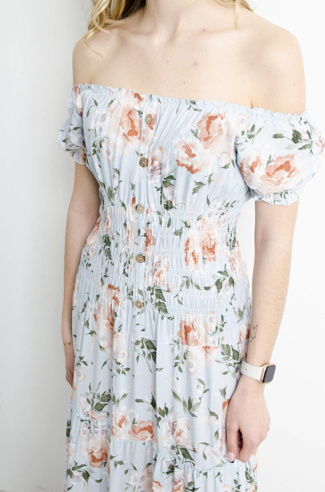 SUKIENKA MAXI W KWIATY - NIEBIESKA