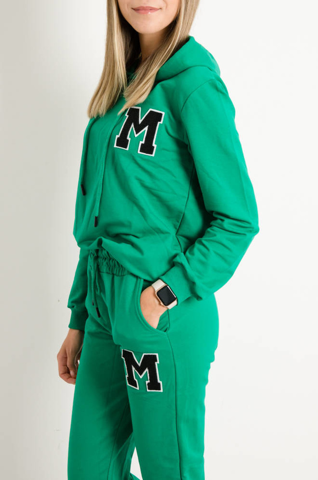 KOMPLET DRESOWY Z OZDOBNĄ NASZYWKĄ- ZIELONY