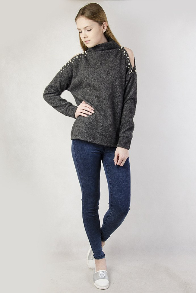 Ciemnoszary sweterek z odkrytymi ramionami