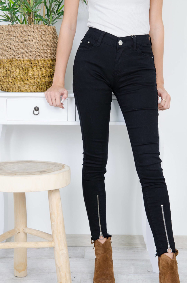 CZARNE SPODNIE PUSH UP Z ZAMKAMI XS-3XL