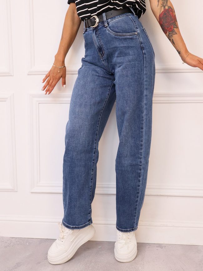 SPODNIE JEANSOWE Z SZEROKIMI NOGAWKAMI+ PASEK